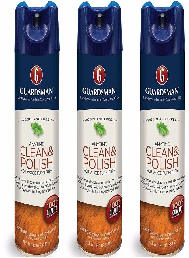 Guardsman 460103AZB Clean & Polish For Wood Furniture-Silicone Free, UV Protection, Woodland Fresh, 12.5 Oz, 3 Count